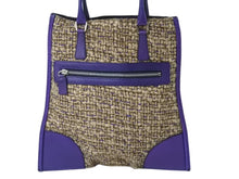 画像をギャラリービューアに読み込む, 極美品 PRADA プラダ ツイード レザー ハンドバッグ ベージュ パープル トライアングルロゴ 手持ち 鞄 B11263 シルバー金具 中古 4b002883