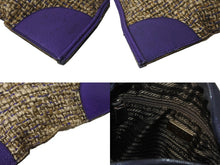 画像をギャラリービューアに読み込む, 極美品 PRADA プラダ ツイード レザー ハンドバッグ ベージュ パープル トライアングルロゴ 手持ち 鞄 B11263 シルバー金具 中古 4b002883