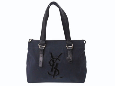 YVES SAINT LAURENT イヴサンローラン カハラ トートバッグ キャンバス レザー ブラック シルバー金具 美品 中古 4b002889