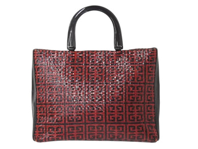 Givenchy ジバンシー 編みこみ ロゴ ハンドバッグ ゴートレザー プラスチック シルバー金具 手持ち 鞄 ブラック レッド 美品 中古 4b002902