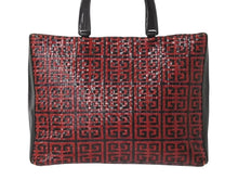 画像をギャラリービューアに読み込む, Givenchy ジバンシー 編みこみ ロゴ ハンドバッグ ゴートレザー プラスチック シルバー金具 手持ち 鞄 ブラック レッド 美品 中古 4b002902