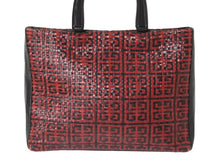 画像をギャラリービューアに読み込む, Givenchy ジバンシー 編みこみ ロゴ ハンドバッグ ゴートレザー プラスチック シルバー金具 手持ち 鞄 ブラック レッド 美品 中古 4b002902