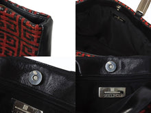 画像をギャラリービューアに読み込む, Givenchy ジバンシー 編みこみ ロゴ ハンドバッグ ゴートレザー プラスチック シルバー金具 手持ち 鞄 ブラック レッド 美品 中古 4b002902