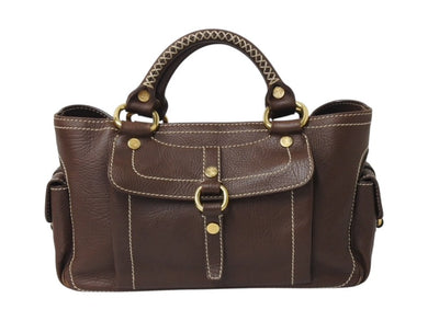 極美品 CELINE セリーヌ ブギーバッグ ハンドバッグ ブラゾンロゴ CE00/35 レザー ブラウン ゴールド金具 中古 4b002904