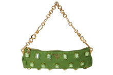 画像をギャラリービューアに読み込む, PRADA プラダ TESSUTO PIETRE CLUTCH BAG テスート ビジュー チェーンショルダー クラッチバッグ ナイロン グリーン 美品 中古 4b002907