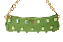 画像をギャラリービューアに読み込む, PRADA プラダ TESSUTO PIETRE CLUTCH BAG テスート ビジュー チェーンショルダー クラッチバッグ ナイロン グリーン 美品 中古 4b002907
