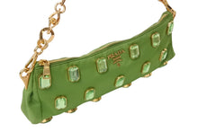 画像をギャラリービューアに読み込む, PRADA プラダ TESSUTO PIETRE CLUTCH BAG テスート ビジュー チェーンショルダー クラッチバッグ ナイロン グリーン 美品 中古 4b002907