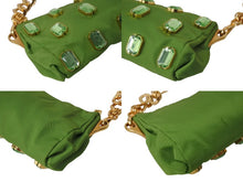 画像をギャラリービューアに読み込む, PRADA プラダ TESSUTO PIETRE CLUTCH BAG テスート ビジュー チェーンショルダー クラッチバッグ ナイロン グリーン 美品 中古 4b002907