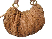 画像をギャラリービューアに読み込む, MIUMIU ミュウミュウ ショルダーバッグ ハンドバッグ イントレチャート 編み込み ブラウン レザー ゴールド金具 良品 中古 4b002910