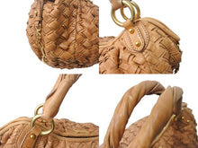 画像をギャラリービューアに読み込む, MIUMIU ミュウミュウ ショルダーバッグ ハンドバッグ イントレチャート 編み込み ブラウン レザー ゴールド金具 良品 中古 4b002910