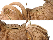 画像をギャラリービューアに読み込む, MIUMIU ミュウミュウ ショルダーバッグ ハンドバッグ イントレチャート 編み込み ブラウン レザー ゴールド金具 良品 中古 4b002910