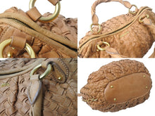 画像をギャラリービューアに読み込む, MIUMIU ミュウミュウ ショルダーバッグ ハンドバッグ イントレチャート 編み込み ブラウン レザー ゴールド金具 良品 中古 4b002910