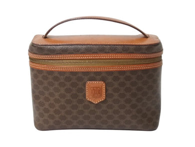 CELINE セリーヌ マカダム柄 ハンドバッグ バニティバック 化粧ポーチ ブラウン ゴールド金具 M94 美品 中古 4b002974