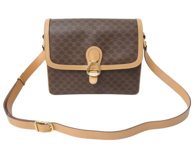 CELINE セリーヌ ショルダーバッグ ヴィンテージマカダム柄 M12 ブラウン ゴールド金具 PVC レザー 美品 中古 4b002979