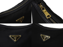 画像をギャラリービューアに読み込む, PRADA プラダ ショルダーバッグ トライアングルロゴ ナイロン レザー ブラック ゴールド金具 美品 中古 4b002985