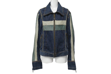 DOLCE&GABBANA ドルチェアンドガッバーナ 2004AW レーシング レザー デニム ジャケット ブルー アウター サイズ34/48 美品 中古 4b003169