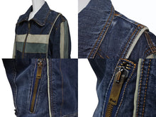 画像をギャラリービューアに読み込む, DOLCE&amp;GABBANA ドルチェアンドガッバーナ 2004AW レーシング レザー デニム ジャケット ブルー アウター サイズ34/48 美品 中古 4b003169