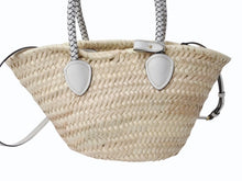 画像をギャラリービューアに読み込む, 極美品 MIUMIU ミュウミュウ かごバッグ 2WAYバッグ 5BG273 ラフィア レザー ロゴパッチ ベージュ ホワイト ゴールド金具 中古 4b003240