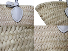 画像をギャラリービューアに読み込む, 極美品 MIUMIU ミュウミュウ かごバッグ 2WAYバッグ 5BG273 ラフィア レザー ロゴパッチ ベージュ ホワイト ゴールド金具 中古 4b003240