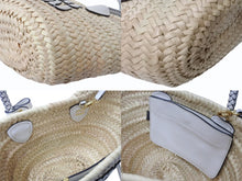 画像をギャラリービューアに読み込む, 極美品 MIUMIU ミュウミュウ かごバッグ 2WAYバッグ 5BG273 ラフィア レザー ロゴパッチ ベージュ ホワイト ゴールド金具 中古 4b003240