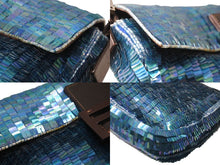 画像をギャラリービューアに読み込む, FENDI フェンディ マンマバケット ワンショルダーバッグ 26424 スパンコール ビーズ ブルー シルバー金具 美品 中古 4b003243