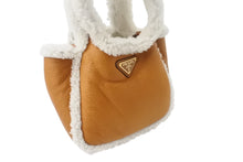 画像をギャラリービューアに読み込む, 新品未使用 PRADA プラダ シアリング ミニハンドバッグ ムートン コニャック ナチュラル 1BA349 中古 4b003300