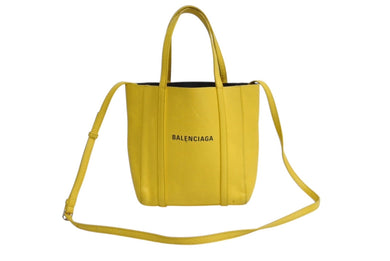 BALENCIAGA バレンシアガ エブリデイトート XXS 2WAY トートバッグ ハンドバッグ レザー イエロー ブラック 美品 中古 4b003304