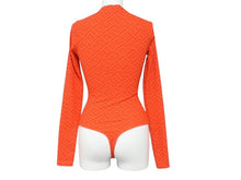 Load image into Gallery viewer, 極美品 FENDI フェンディ × SKIMS スキムス 長袖ボディスーツ FXF600 サイズXS モックネック キムカーダシアン レッド 総柄 中古 4b003307