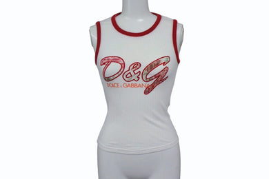 DOLCE&GABBANA ドルチェ＆ガッバーナ タンクトップ ノースリーブ ブランドロゴ コットン ホワイト レッド サイズ26/40 美品 中古 4b003363