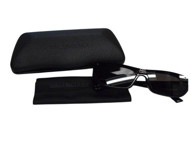 BALENCIAGA バレンシアガ SHIELD RECTANGLE サングラス ブラック プラスチック ロゴ アイウェア スクエア 99☐1-140 BB0080S シルバー金具 美品 中古 4b003371