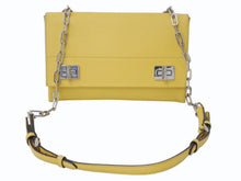 画像をギャラリービューアに読み込む, PRADA プラダ チェーンショルダーバッグ サフィアーノレザー ターンロック イエロー ロゴ金具 シルバー金具 美品 中古 4b003420