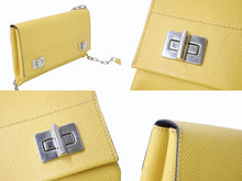画像をギャラリービューアに読み込む, PRADA プラダ チェーンショルダーバッグ サフィアーノレザー ターンロック イエロー ロゴ金具 シルバー金具 美品 中古 4b003420