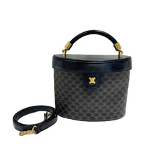 Load image into Gallery viewer, CELINE セリーヌ ハンドバッグ ミニバッグ ショルダーバッグ バニティ マカダム柄 レザー ブラック ブラウン 美品 中古 4b003432
