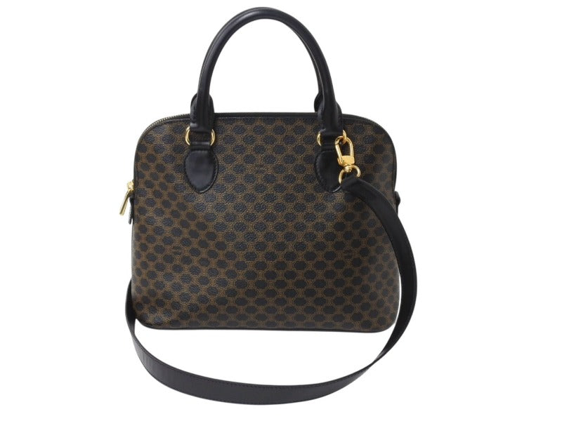 極美品 CELINE セリーヌ ハンドバッグ ショルダーバッグ 2way マカダム柄 フィービー期 DM99/1 PVC レザーブラック ブラウン ゴールド金具 中古 4b003434