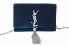 画像をギャラリービューアに読み込む, SAINT LAURENT サンローラン ケイト タッセル ベルベット チェーンウォレット 491521 ショルダーバッグ ラインストーン カサンドラロゴ グリーン 美品 中古 4b003446