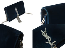 画像をギャラリービューアに読み込む, SAINT LAURENT サンローラン ケイト タッセル ベルベット チェーンウォレット 491521 ショルダーバッグ ラインストーン カサンドラロゴ グリーン 美品 中古 4b003446