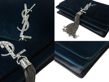 画像をギャラリービューアに読み込む, SAINT LAURENT サンローラン ケイト タッセル ベルベット チェーンウォレット 491521 ショルダーバッグ ラインストーン カサンドラロゴ グリーン 美品 中古 4b003446