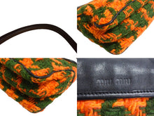 画像をギャラリービューアに読み込む, MIUMIU ミュウミュウ ワンショルダーバッグ ハンドバッグ 2way レザー ウール ブラック マルチカラー ゴールド金具 美品 中古 4b003450