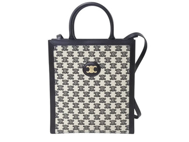 極美品 CELINE セリーヌ トートバッグ トリンオフ スモールバーティカルカバ 194352CS8.38NO カーフスキン キャンバス ブラック ホワイト 中古 4b003460