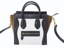 Load image into Gallery viewer, CELINE セリーヌ ハンドバッグ ショルダーバッグ 2way ラゲージナノショッパー カーフ ブラック ホワイト カーキ 美品 中古 4b003461