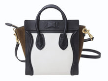Load image into Gallery viewer, CELINE セリーヌ ハンドバッグ ショルダーバッグ 2way ラゲージナノショッパー カーフ ブラック ホワイト カーキ 美品 中古 4b003461