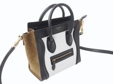 Load image into Gallery viewer, CELINE セリーヌ ハンドバッグ ショルダーバッグ 2way ラゲージナノショッパー カーフ ブラック ホワイト カーキ 美品 中古 4b003461