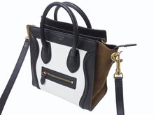 Load image into Gallery viewer, CELINE セリーヌ ハンドバッグ ショルダーバッグ 2way ラゲージナノショッパー カーフ ブラック ホワイト カーキ 美品 中古 4b003461