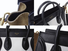 Load image into Gallery viewer, CELINE セリーヌ ハンドバッグ ショルダーバッグ 2way ラゲージナノショッパー カーフ ブラック ホワイト カーキ 美品 中古 4b003461