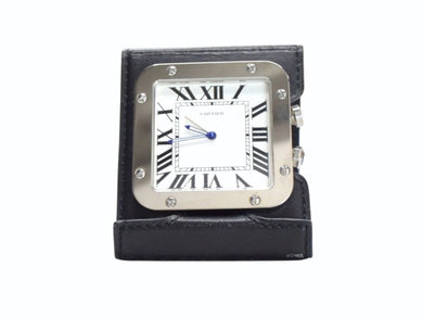 CARTIER カルティエ サントス トラベルクロック 置き時計 スイス製 レザー ステンレス W0100151 ホワイト 美品 中古 4b003500