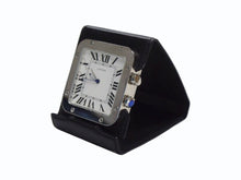 Load image into Gallery viewer, CARTIER カルティエ サントス トラベルクロック 置き時計 スイス製 レザー ステンレス W0100151 ホワイト 美品 中古 4b003500