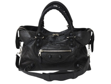 BALENCIAGA バレンシアガ ジャイアント ブローズ シティ 2WAY ハンドバッグ ブラック レザー 258044 ショルダー シルバー金具 良品 中古 4b003511