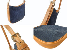 Load image into Gallery viewer, CELINE セリーヌ ワンショルダーバッグ CE00/12 マカダム スウェード レザー ネイビー ブラウン ゴールド金具 美品 中古 4b003572