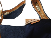 Load image into Gallery viewer, CELINE セリーヌ ワンショルダーバッグ CE00/12 マカダム スウェード レザー ネイビー ブラウン ゴールド金具 美品 中古 4b003572