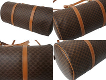 Load image into Gallery viewer, CELINE セリーヌ マカダム 2WAYバッグ ショルダーバッグ ボストンバッグ ハンドバッグ PVC レザー ブラウン ゴールド 美品 中古 4b003576